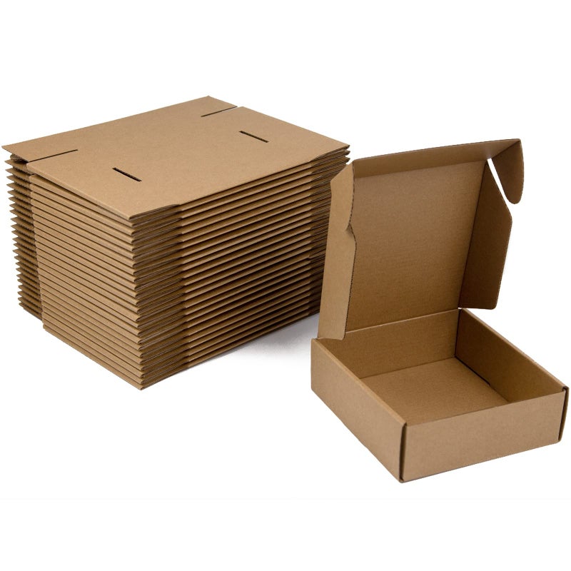 Sodissa 6x6x2 Inches Shipping Boxes Pack of 25  Brown Corrugated Cardboard Boxes for Small Bussiness  Packing and Mailing - Image 1